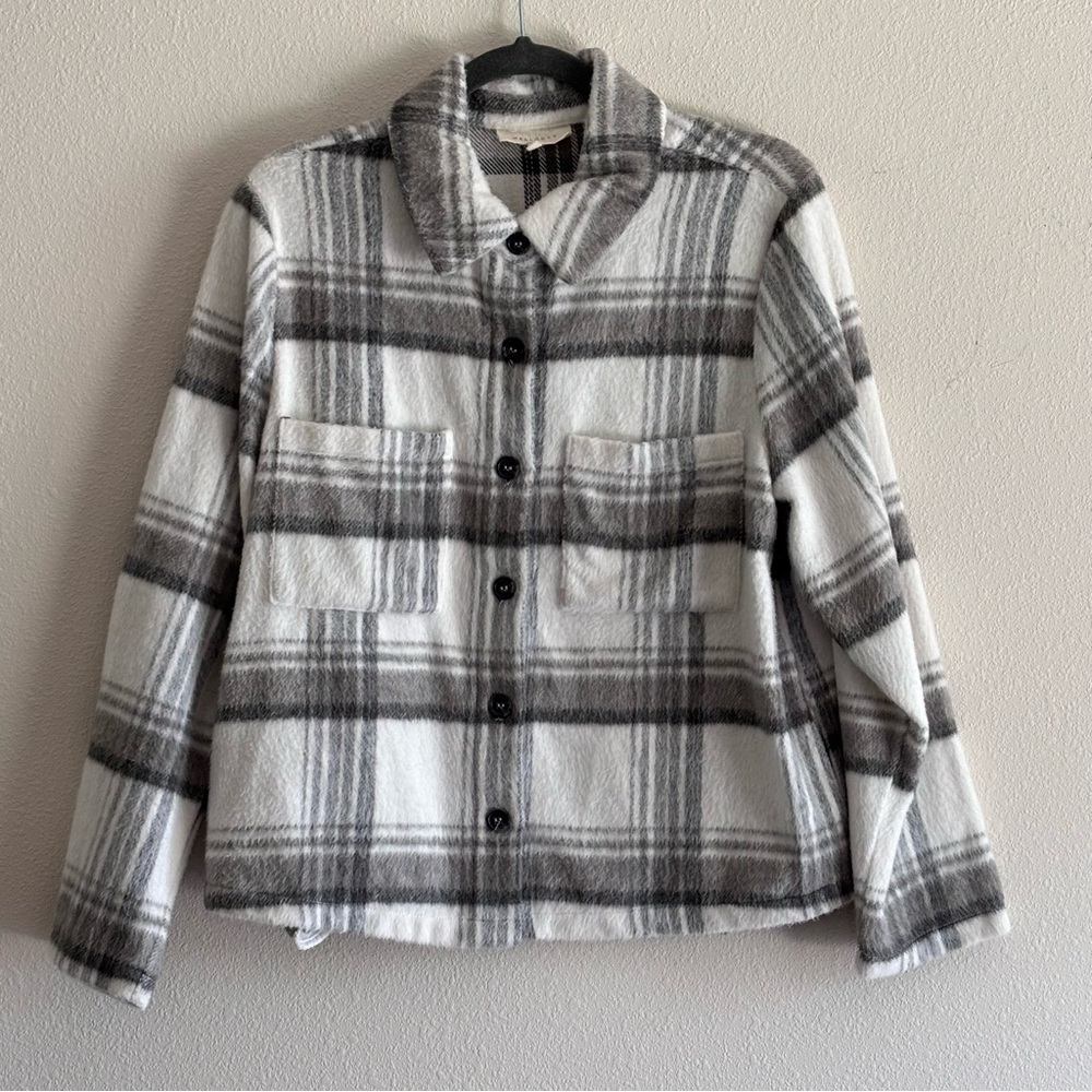 MELLODAY Women's Plaid Utility Jacket - Gray and White Size M